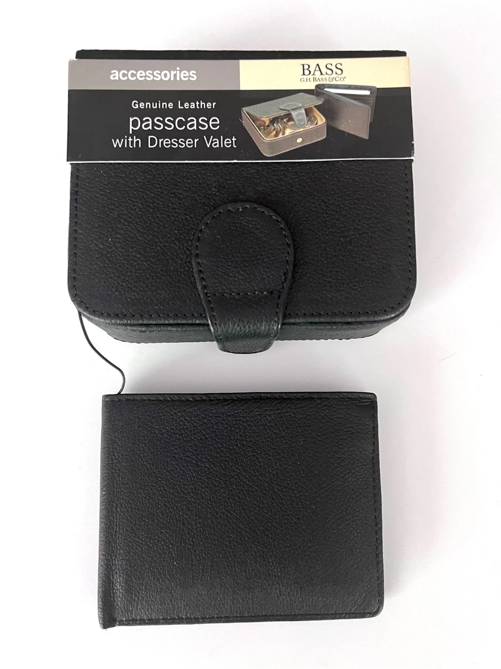 BASS Men’s Black Genuine Leather Wallet with Card Holder & Dresser Valet Box